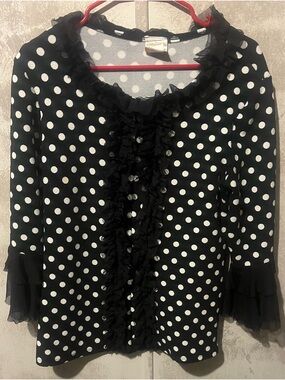 Women’s Black & White Polka Dot Ruffle Blouse